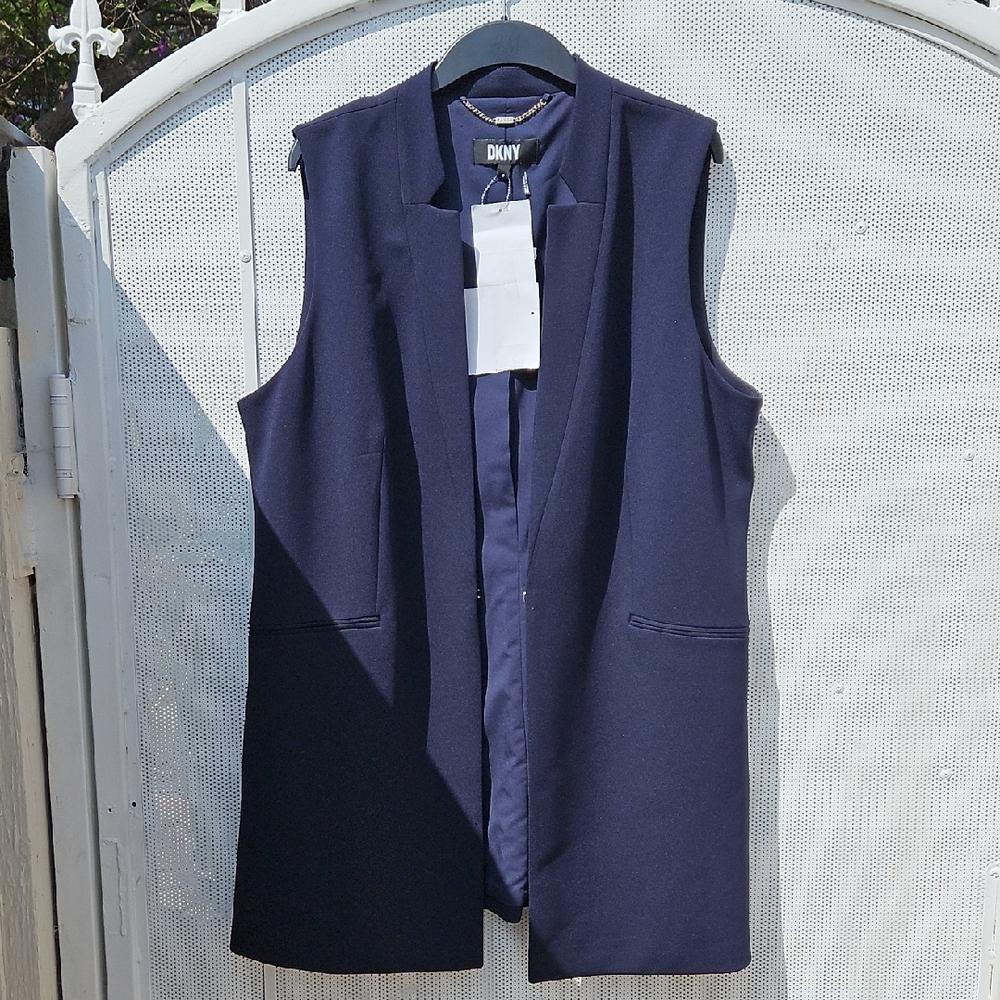 DKNY Blue Sleeveless Vest for Professional Style